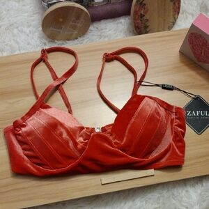 Zaful Deep Coral Velvet Balconette Bikini Top Size 6 🆕